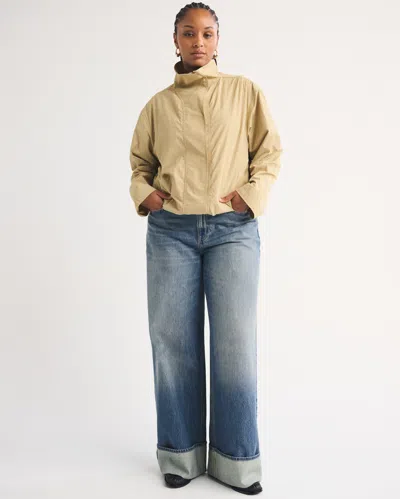 Abercrombie & Fitch Curve Love High Rise Wide Leg Cuffed Jean In Medium Cuffed Hem