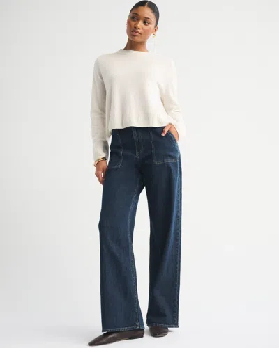 Abercrombie & Fitch Curve Love Linen-blend High Rise Wide Leg Jean In Neutral