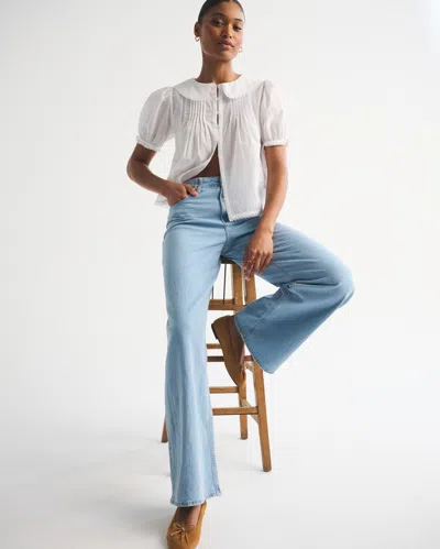 Abercrombie & Fitch Curve Love Linen-blend High Rise Wide Leg Jean In White