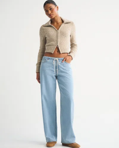 Abercrombie & Fitch Curve Love Linen-blend Low Rise Ultra Loose Jean In Blue