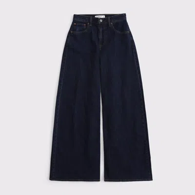 Abercrombie & Fitch Curve Love Linen-blend High Rise Ultra Wide Leg Jean In Blue