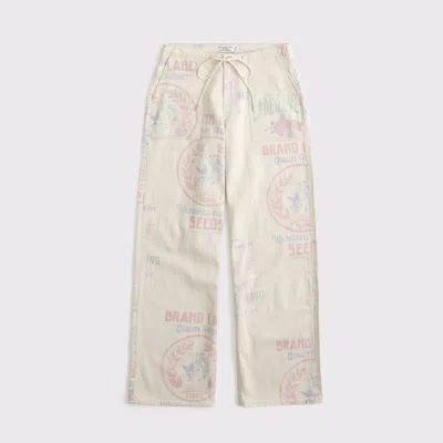 Abercrombie & Fitch Curve Love Linen-blend Low Rise Ultra Loose Drawstring Jean In Neutral
