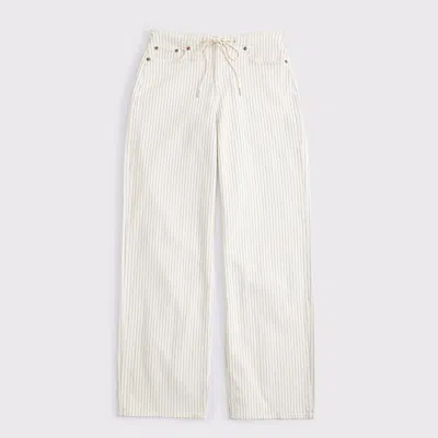 Abercrombie & Fitch Curve Love Low Rise Linen-blend Denim Ultra Loose Drawstring Jean In Ecru Stripe