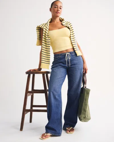 Abercrombie & Fitch Curve Love Low Rise Linen-blend Ultra Loose Drawstring Jean In Multi