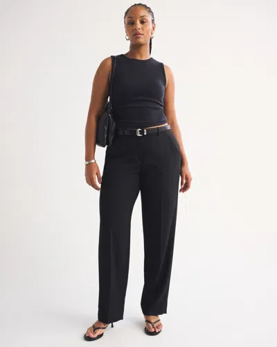 Abercrombie & Fitch Curve Love Low Rise Tailored Straight Leg Pant In Black