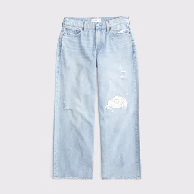 Abercrombie & Fitch Curve Love Low Rise Ultra Loose Crochet-style Jean In Blue