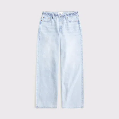 Abercrombie & Fitch Curve Love Low Rise Ultra Loose Floral Embroidered Jean In Animal Print