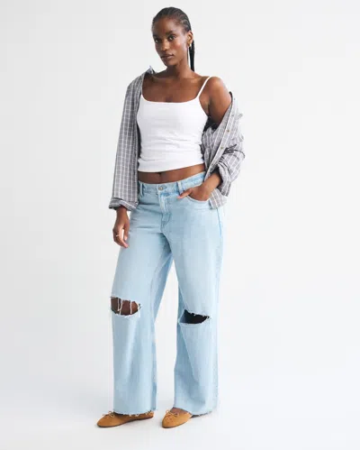 Abercrombie & Fitch Curve Love Low Rise Ultra Loose Raw Hem Jean In Blue
