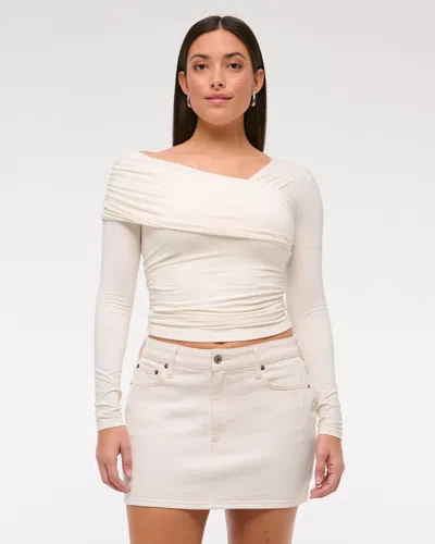 Abercrombie & Fitch Curve Love Mid Rise Denim Mini Skirt In White