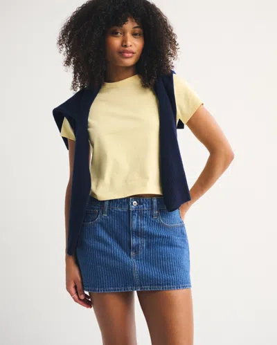 Abercrombie & Fitch Curve Love Mid Rise Denim Mini Skort In Blue