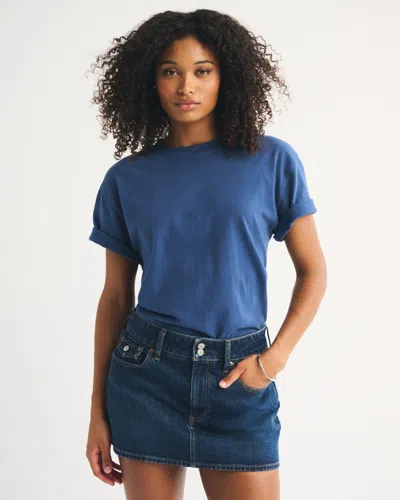 Abercrombie & Fitch Curve Love Mid Rise Denim Mini Skort In Blue
