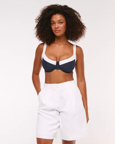 Abercrombie & Fitch Curve Love Wide Strap Underwire Bikini Top In Blue