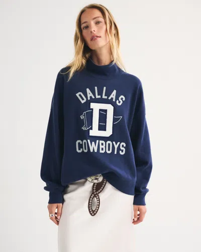 Abercrombie & Fitch Dallas Cowboys Sunday Oversized Funnel Neck Sweatshirt In Blue