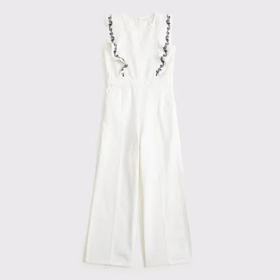 Abercrombie & Fitch Kids' Denim Ruffle Jumpsuit In White