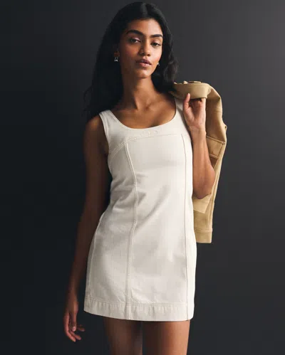 Abercrombie & Fitch Denim Scoop Neck Mini Dress In White
