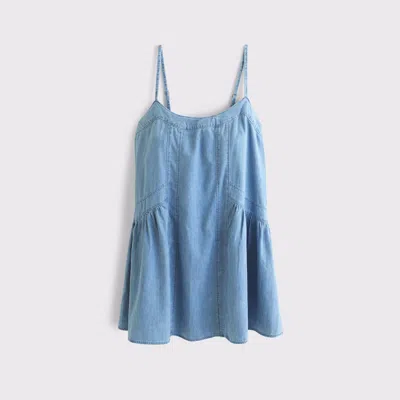 Abercrombie & Fitch Denim Scoopneck Flowy Mini Dress In Blue