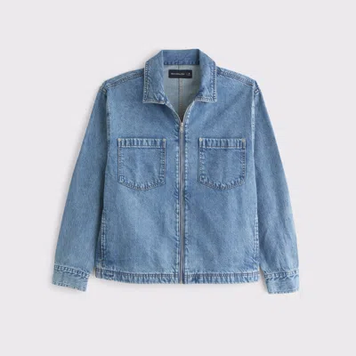 Abercrombie & Fitch Denim Transitional Zip Shirt Jacket In Blue