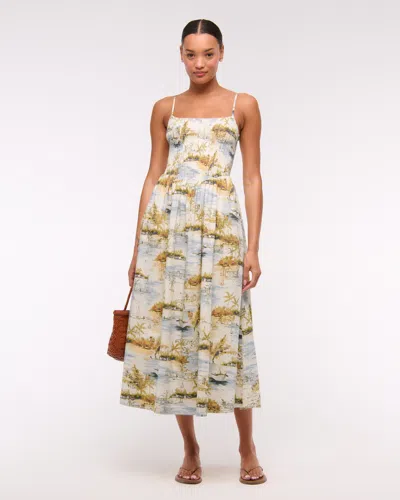 Abercrombie & Fitch Dipped-waist Smocked Midi Dress In Multi