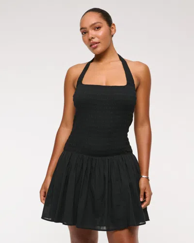 Abercrombie & Fitch Drop-waist Smocked Mini Dress In Black