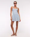 Abercrombie & Fitch Drop-waist Smocked Mini Dress In Blue