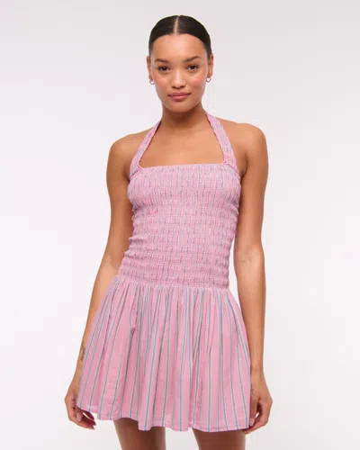 Abercrombie & Fitch Drop-waist Smocked Mini Dress In Pink