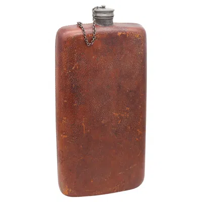 Pre-owned Abercrombie & Fitch Edwardian 1900 Large Liquor Flask In Pewter And Brown Leather