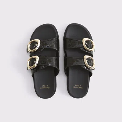 Abercrombie & Fitch Embossed Crocodile Slide Sandals In Black