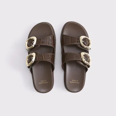 Abercrombie & Fitch Embossed Crocodile Slide Sandals In Brown
