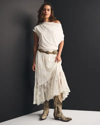 Abercrombie & Fitch Embroidered Maxi Skirt In White