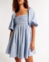Abercrombie & Fitch Emerson Poplin Puff Sleeve Mini Dress In Blue