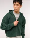 Abercrombie & Fitch Essential Cropped Full-zip Hoodie In Green