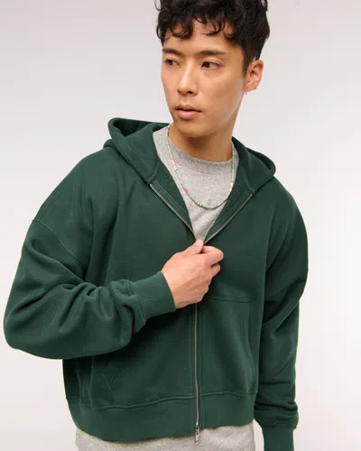Abercrombie & Fitch Essential Cropped Full-zip Hoodie In Green