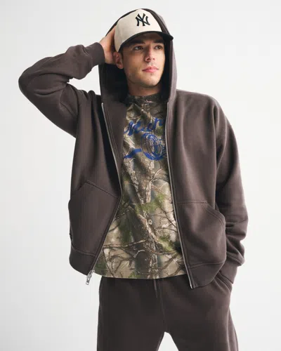 Abercrombie & Fitch Essential Full-zip Hoodie In Brown