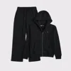 Abercrombie & Fitch Essential Icon Full-zip Hoodie & Icon Baggy Open-hem Sweatpants Set In Black