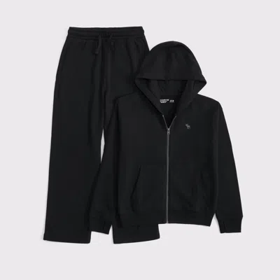 Abercrombie & Fitch Kids' Essential Icon Full-zip Hoodie & Icon Baggy Open-hem Sweatpants Set In Black