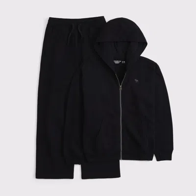 Abercrombie & Fitch Kids' Essential Icon Full-zip Hoodie And Open-hem Sweatpant Set In Black