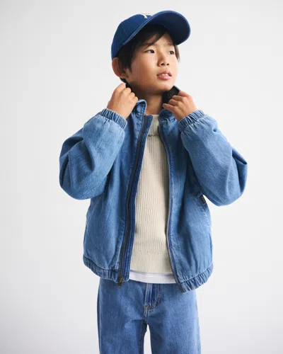 Abercrombie & Fitch Kids' Faux Fur-lined Denim Hooded Bomber Jacket In Blue