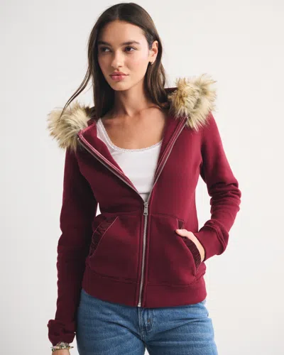 Abercrombie & Fitch Faux Fur-lined Full-zip Hoodie In Burgundy