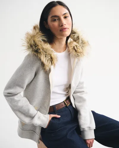 Abercrombie & Fitch Faux Fur-lined Full-zip Hoodie In Gray