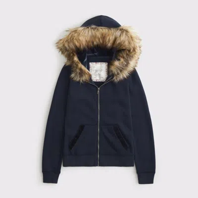 Abercrombie & Fitch Faux Fur-lined Full-zip Hoodie In Blue