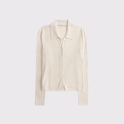 Abercrombie & Fitch Featherweight Polo Cardigan In White