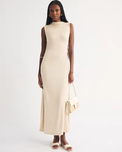 Abercrombie & Fitch Fine Wool-blend Mock Neck Maxi Dress In Neutral