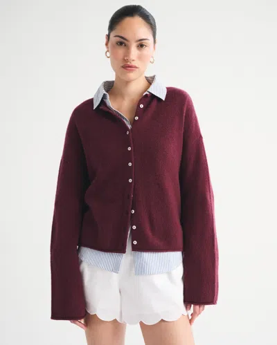 Abercrombie & Fitch Fine Wool-blend Rollneck Cardigan In Burgundy