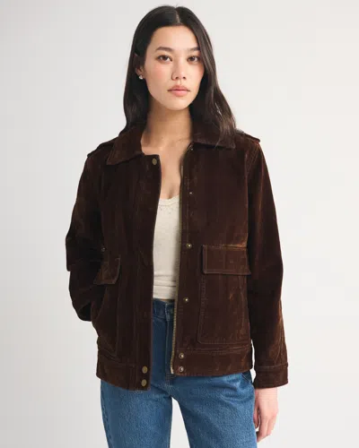 Abercrombie & Fitch Flocked Denim Straight Cut Jacket In Brown