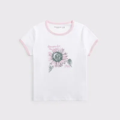 Abercrombie & Fitch Kids' Floral Logo Graphic Ringer Tee In White