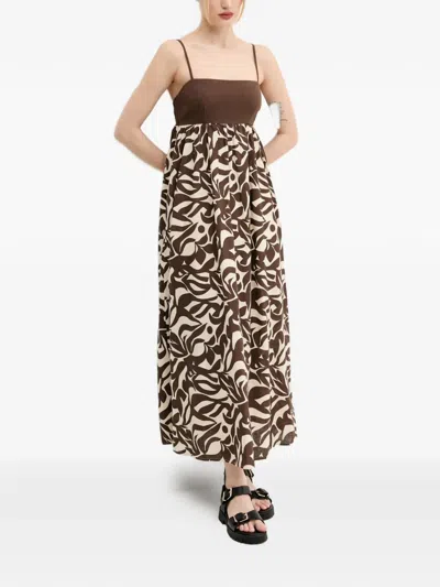 Abercrombie & Fitch Floral-pattern Sleeveless Midi Dress In Brown