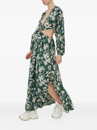 Abercrombie & Fitch Floral-print Cut-out Maxi Dress In Green