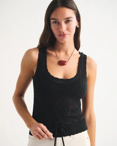 Abercrombie & Fitch Floral Stitched Tie-waist Sweater Tank In Black