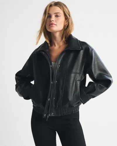 Abercrombie & Fitch Funnel Neck Vegan Leather Bomber Jacket In Black