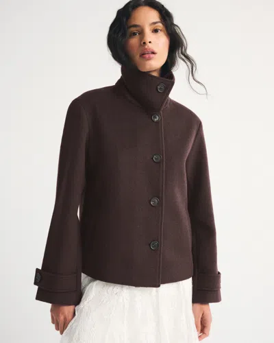 Abercrombie & Fitch Funnel Neck Wool-blend Short Coat In Brown